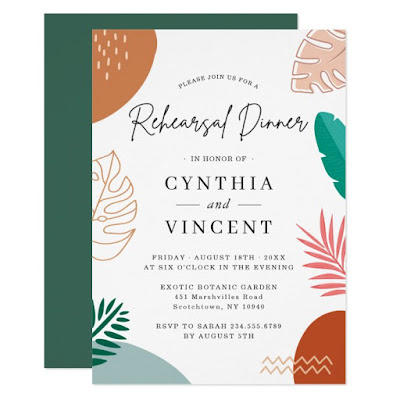  Modern Abstract Tropical Wedding Rehearsal Dinner Invitation