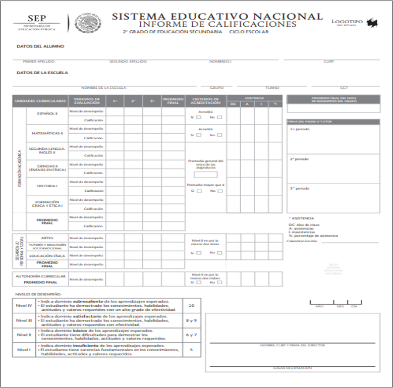 boletas de calificaciones 2018 - 2019 para secundaria