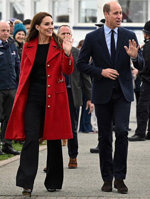 Princess of Wales wore a new spencer red recycled wool blend snaffle detail coat by LK Bennett