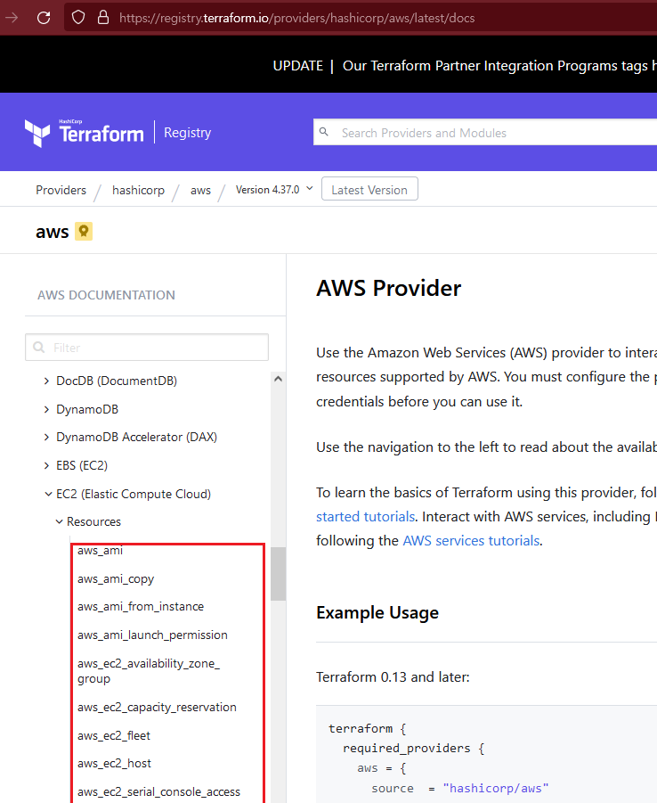 terraform documentation page