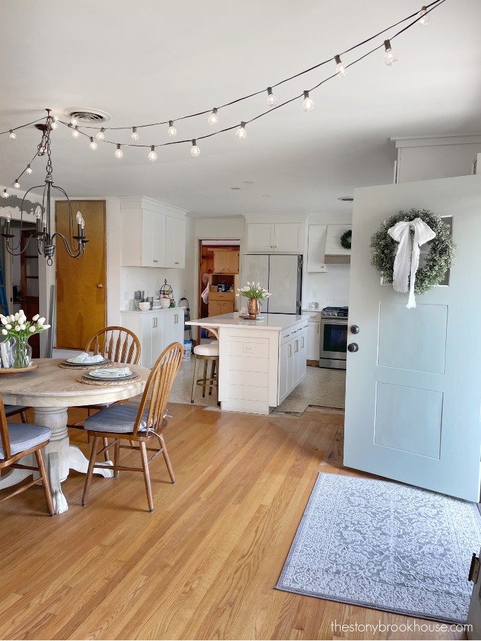 View into kitchen with door open