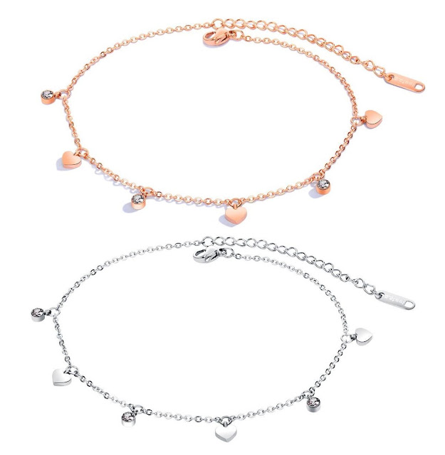 Rose and White Gold Heart Anklets