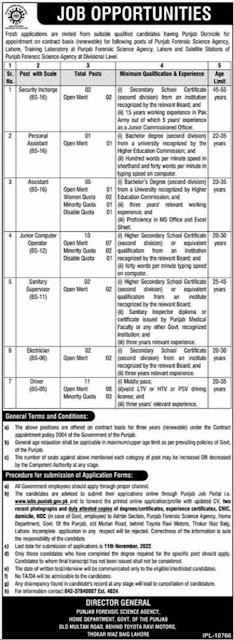 Punjab Forensic Science Agency Lahore Latest Job