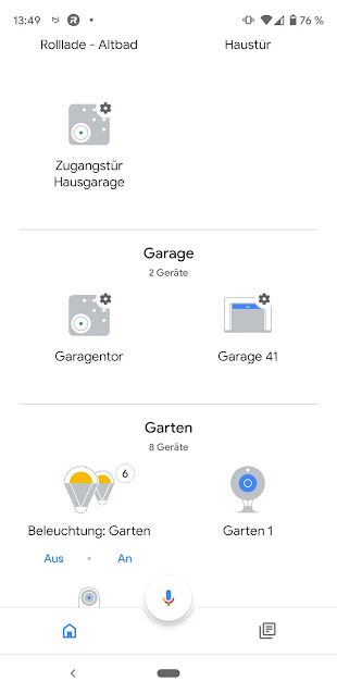 Darstellung Refoss Garagentoröffner in der Goolge Home App