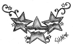 Star Lower Back Tribal Tattoo with Triple Star Black Design