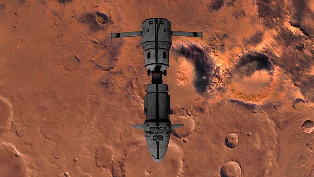 Cargo spaceship over Mars from Orbiter space flight simulator