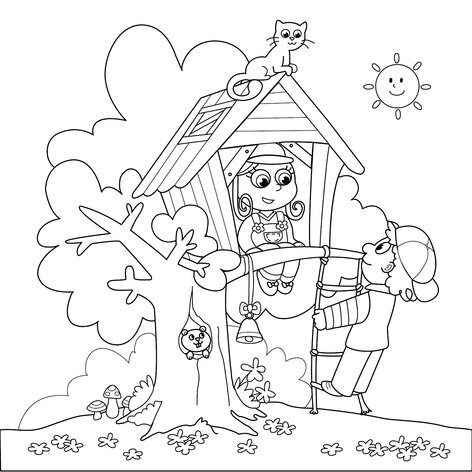 desenhos de casa na arvore para colorir