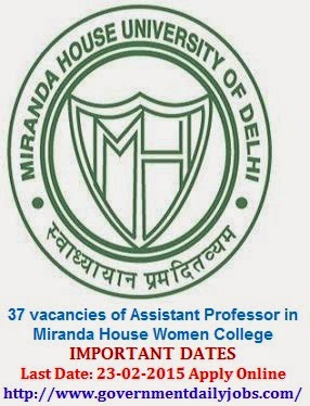 MIRANDA HOUSE RECRUITMENT 2015 ASSISTANT PROFESSOR 37 POST