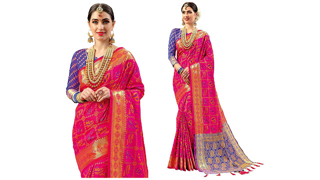 EthnicJunction Silk Cotton Saree With Blouse Piece(EJ1175-1006_Pink_Free Size)