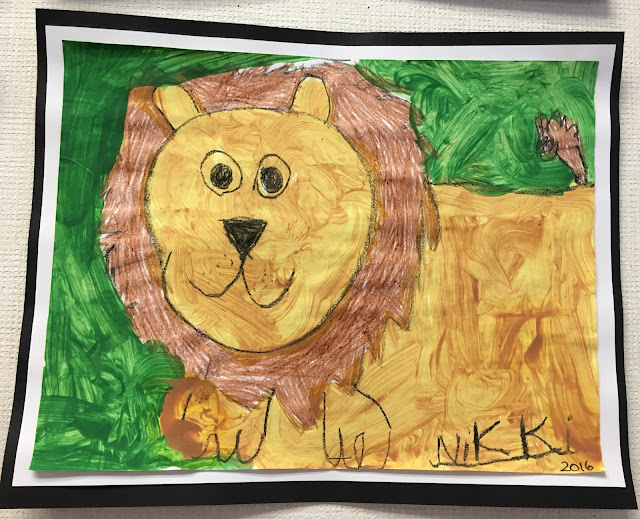 Mixed Media Lion- crayons and paint