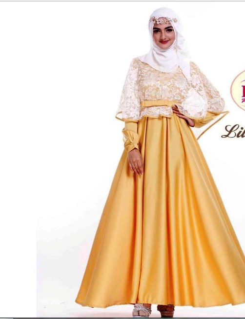 32 Model Gamis iBrokati Pesta Kombinasi Polos Modern 2019 