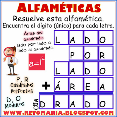 Alfamética, Criptoaritmética, Criptosuma, Juego de palabras, Desafíos matemáticos, Retos matemáticos, Problemas matemáticos, Problemas de lógica,