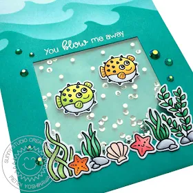Sunny Studio Stamps: Best Fishes "You Blow Me Away" Blowfish handmade shaker card