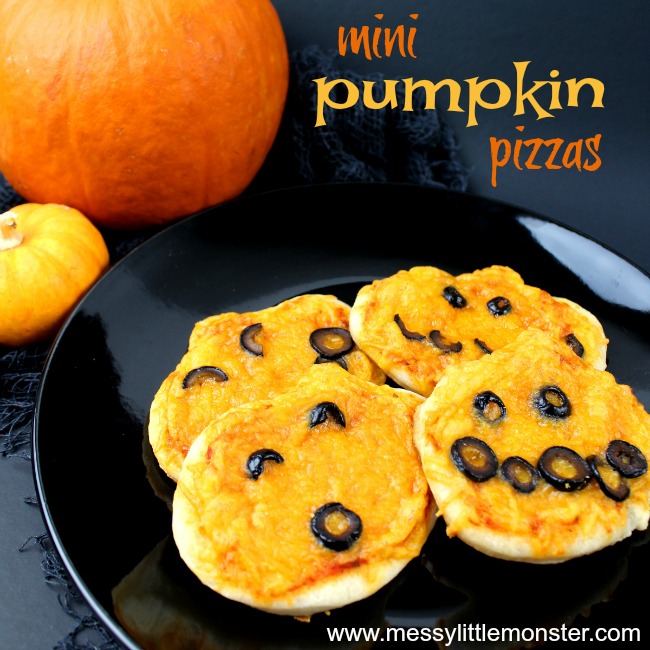 Easy Halloween Treats for Kids - pumpkin mini pizza