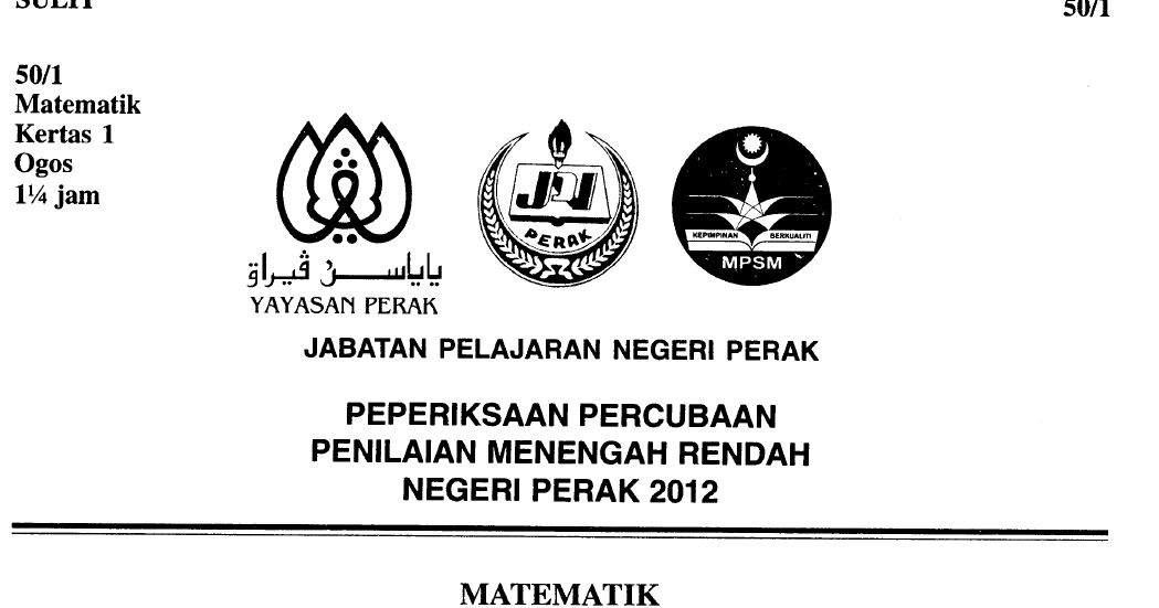 Kertas Soalan Matematik Pt3 - Selangor l