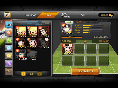 Soccer Spirits Treinando cartas