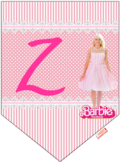 Barbie la Película: Banderines Rosa con Lunares Blancos para Descargar Gratis. Con Números. Barbie the Movie: Pink with Polka Dots Bunting for Free Download. With Numbers.