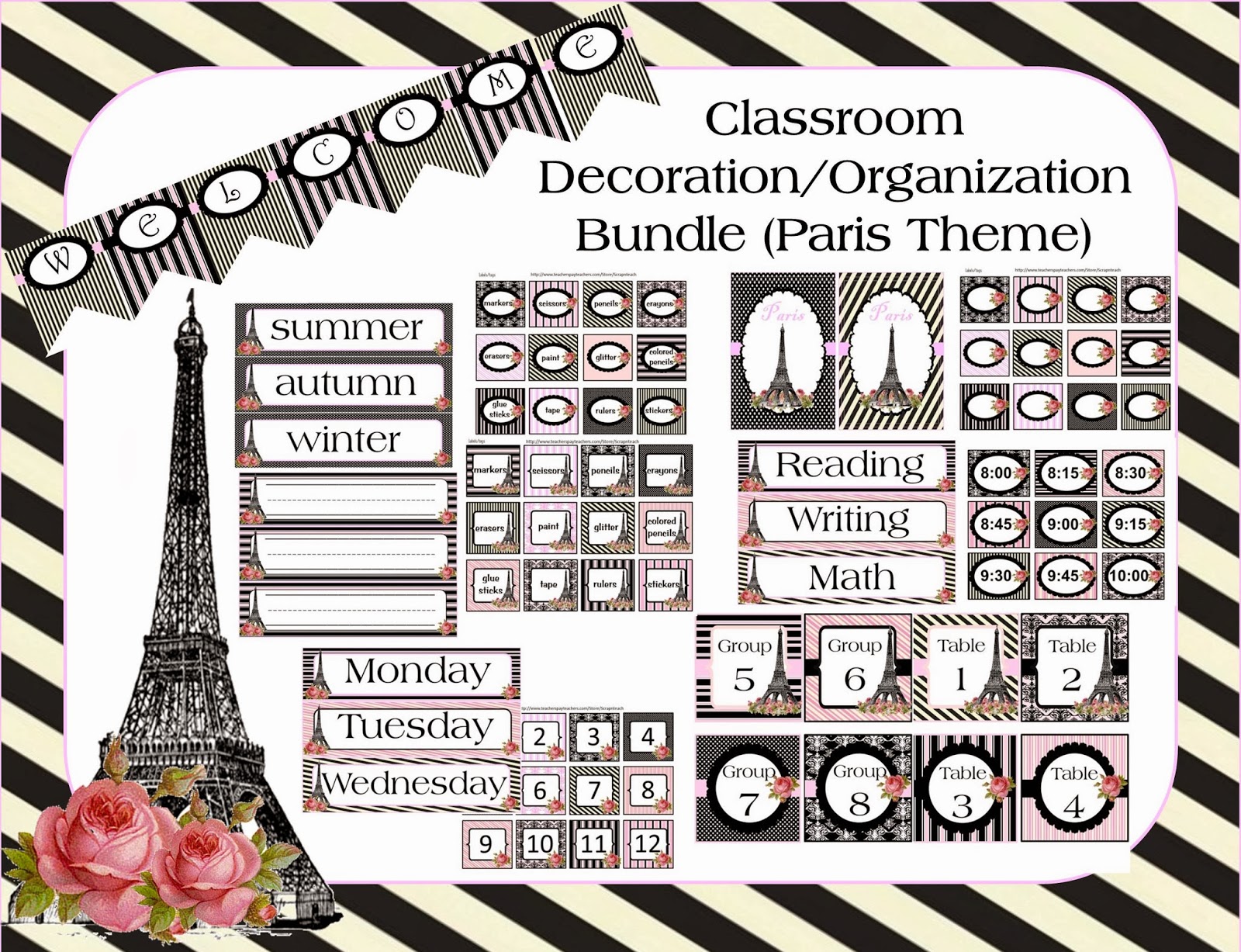 http://www.teacherspayteachers.com/Product/Classroom-Decoration-Bundle-Paris-Theme-570089