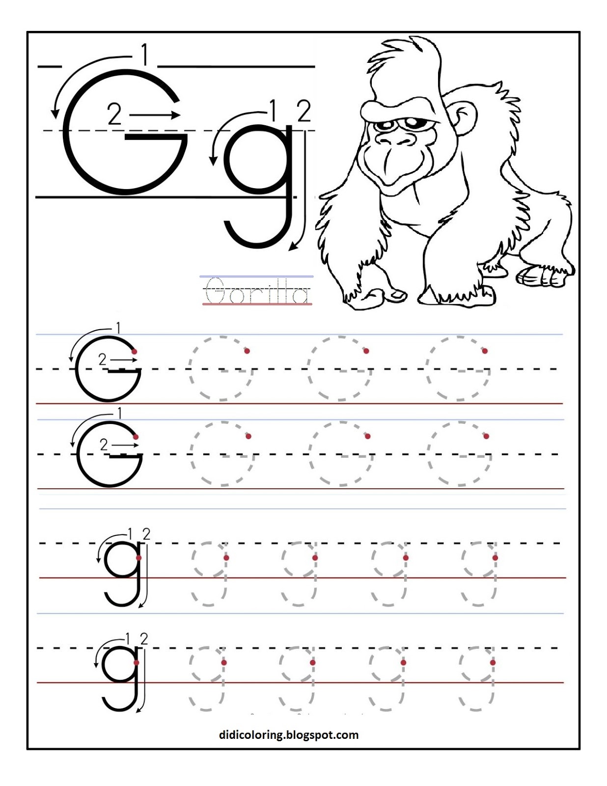 Free printable worksheet letter G for your child to learn and write dania rehman Kids Coloring Pages