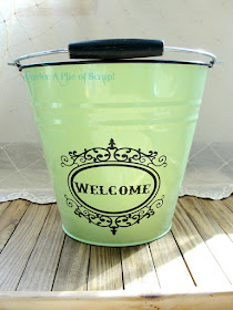 altered bucket, garden decor, outdoor decor, vinyl, welcome, farmhouse