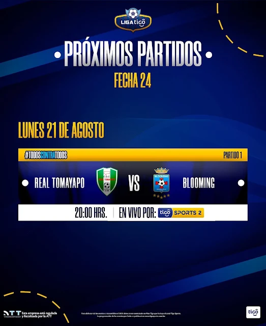 Programación Tigo Sports Fecha 24 Torneo todos contra todos