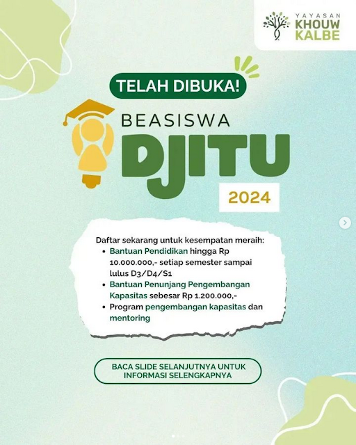 Pendaftaran Beasiswa DJITU 2024 Telah Dibuka! Raih Beasiswa Sampai 10 Juta/Semester