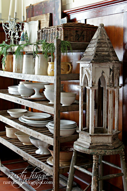 Factory shoe cart ironstone display and vintage cupola 