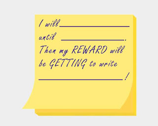 I will (whatever activity) until (whatever time or goal). Then my REWARD will be GETTING to write (for whatever amount of time or word count)! @JLenniDorner #nanowrimo #writetip #nanotip