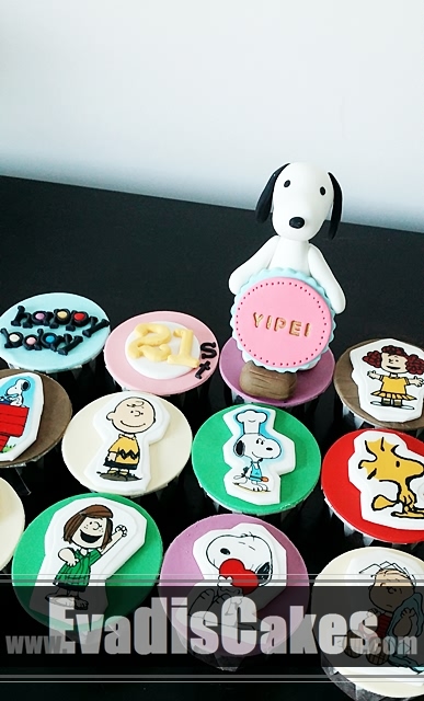 Closer view picture of Snoopy cupcakes with edible image