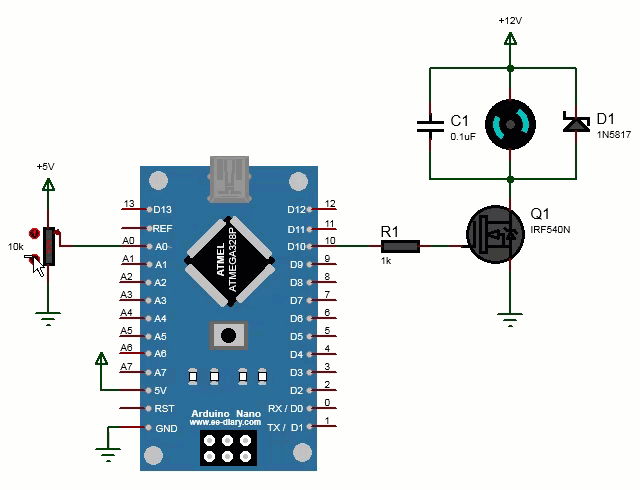 DC motor control with IRF540N Arduino Circuit Diagram