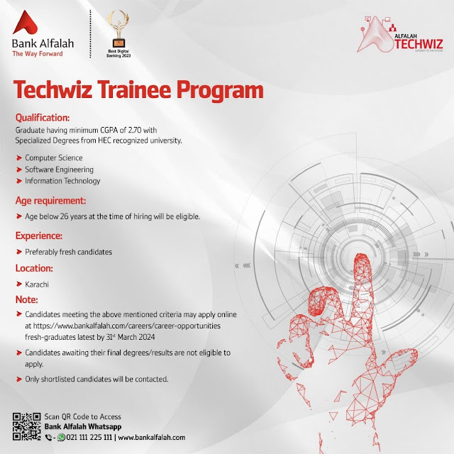 Bank Alfalah Latest Techwiz Trainee Program in Karachi, Sindh 2024