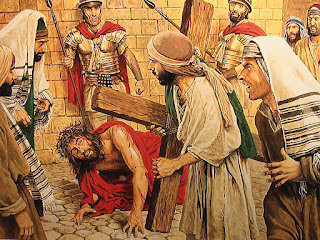 fifth station, simon hels jesus to carry his cross