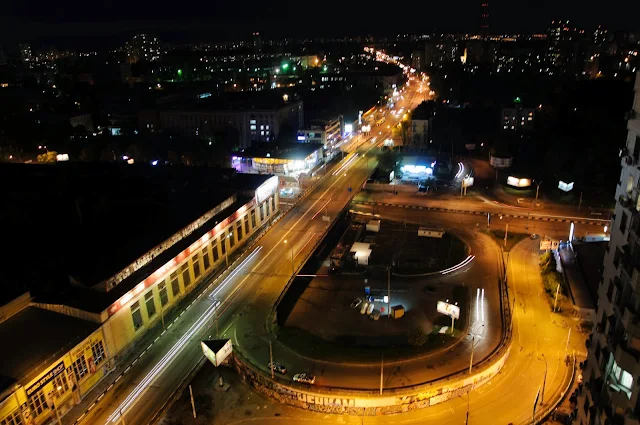 высотка, ночная улица, ночной Киев, огни города,Шулявка,розвязка,дорога,фонари