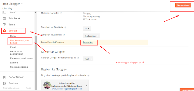 cara menambahkan pesan komentar di blogger