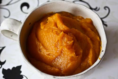 Piele, Mashed Sweet Potatoes with Coconut Milk. 3 medium sweet potatoes