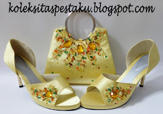 Sepatu Pesta Tas Pesta Domet Clutch Bag Warna Kuning Cantik