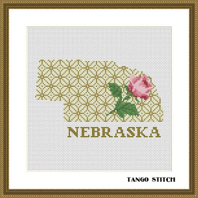Nebraska map cross stitch pattern floral ornament embroidery - Tango Stitch