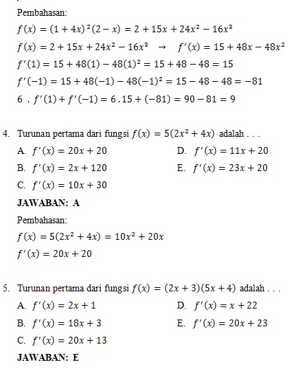  Jawaban dan Pembahasan  Materi Soal Ujian dan Kunci Jawaban Contoh Soal Turunan Manfaat, Jawaban dan Pembahasan Materi Soal Ujiandan Kunci Jawaban