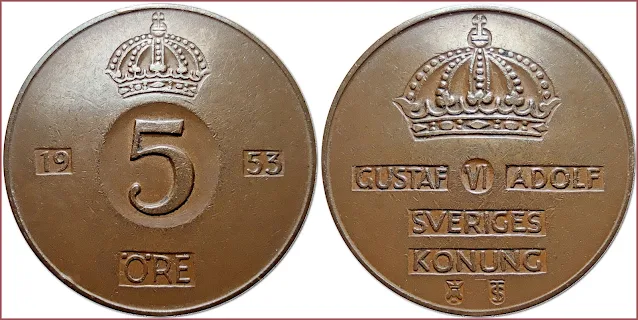 5 öre, 1953: Kingdom of Sweden