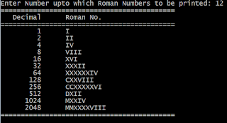 Print Equivalent Decimal & Roman Numbers Series 1 to N in C++