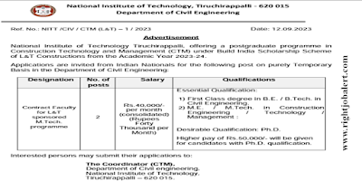 Civil Engineering Jobs Opportunities in National Institute of Technology, Tiruchirappalli