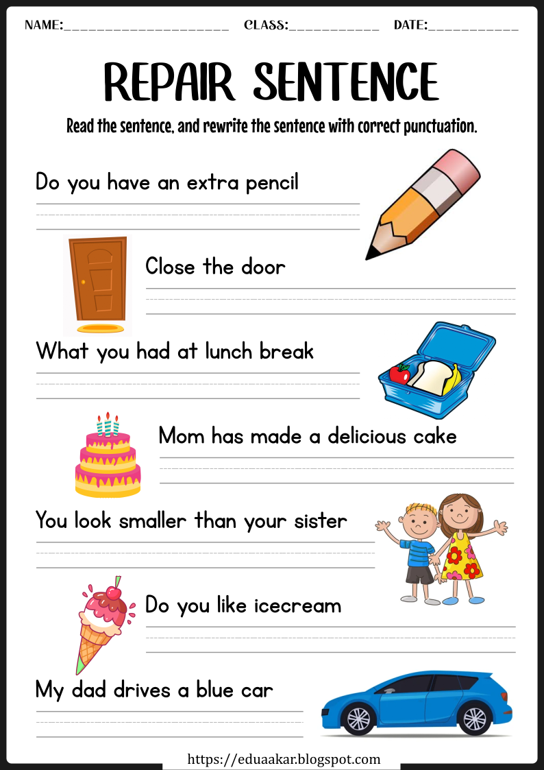 Punctuation Worksheets for kids