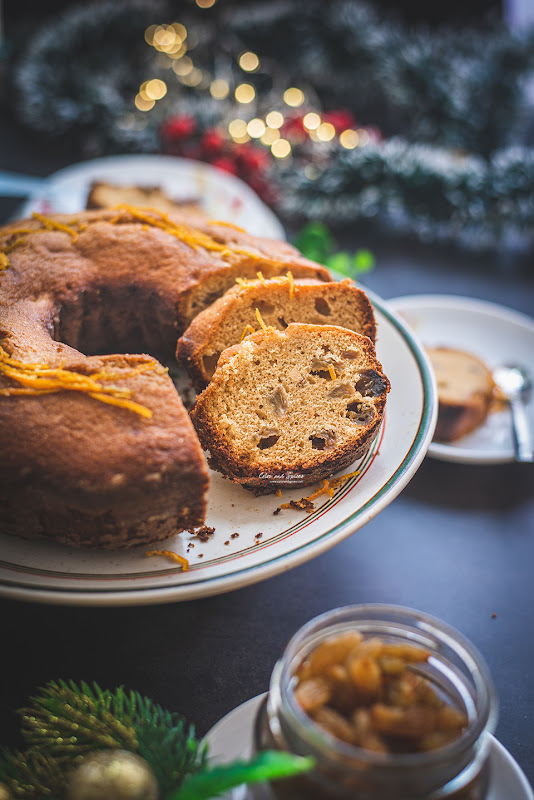 Rum raisin cake with orange glaze