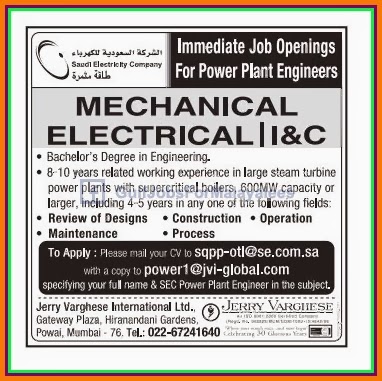 Immediate Job Openings in Saudi Electricity Company