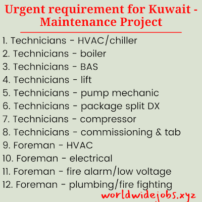 Urgent requirement for Kuwait - Maintenance Project