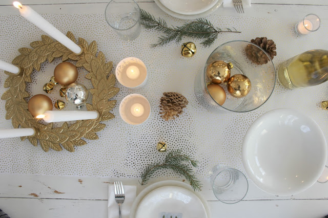 image result for hello lovely christmas holiday farmhouse tablescape gold white green