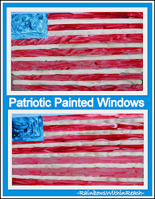 photo of: Finger Painted American Flags on Window