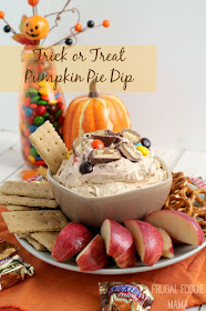 Your favorite candies from the kids' trick or treat bags come together with a favorite fall dessert in this creamy Trick or Treat Pumpkin Pie Dip. #InspiredGathering