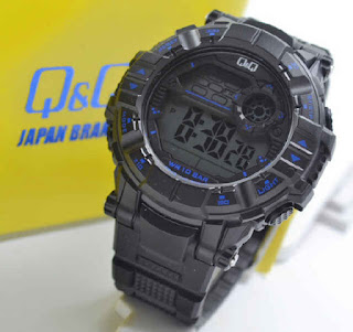 jam tangan Q&Q M152J002Y black rubber blue 