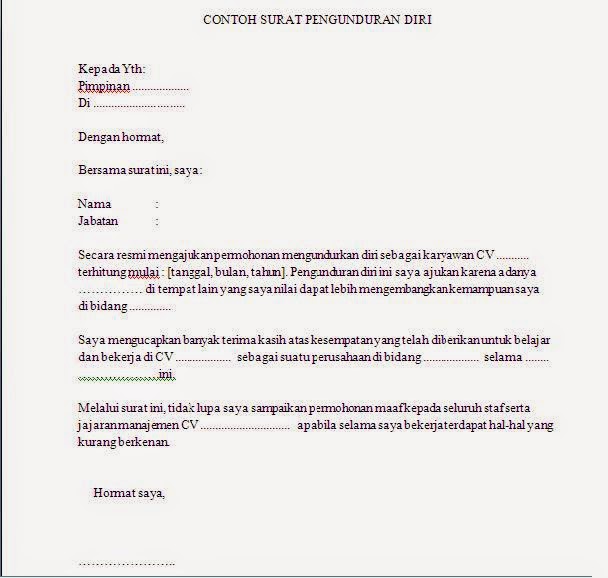 Contoh Surat Pengunduran Diri Kerja Perusahaan Organisasi dll